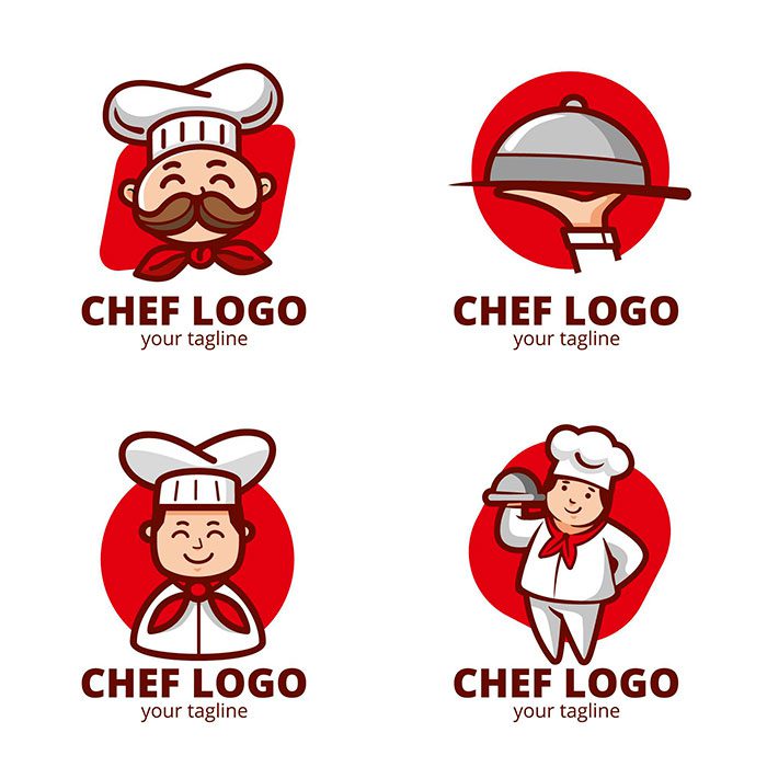 flat chef logo template collection 1 عکس با کیفیت گوشت و سبزیحات معطر - سینی چوبی - 7