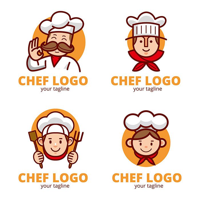 flat chef logo template collection 4 1 عروسی-پری دریایی-لباس-وکتور