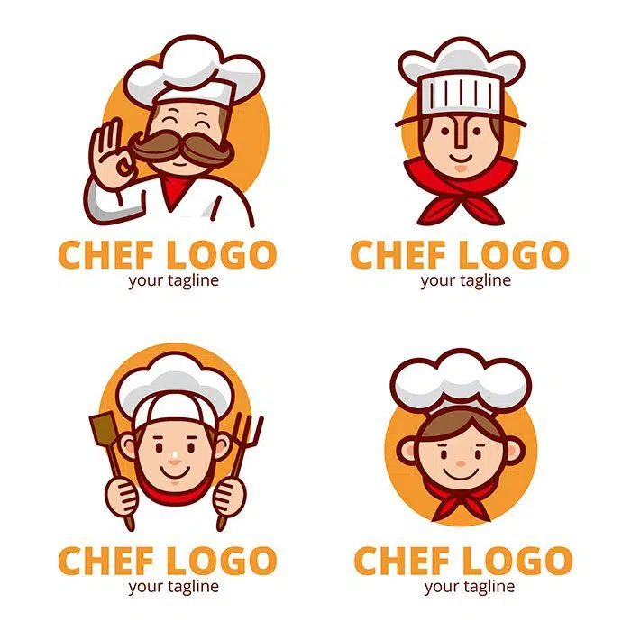 ست و مجموعه 4 تایی کلاه سر آشپز و سبیل 1 flat chef logo template collection 4 1 مجموعه-آشپز-آرم-الگو-مجموعه 4
