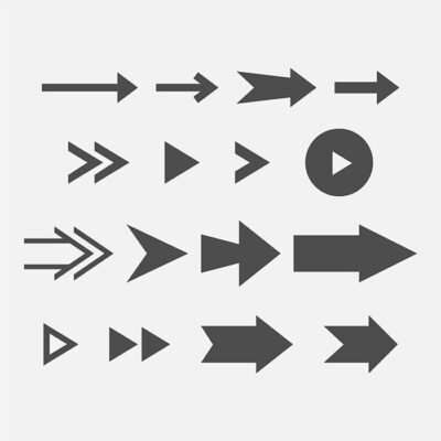 ست 16 تایی از آیکون های فلش به سمت راست