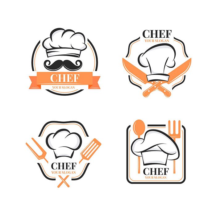 flat design chef logo template 1 طرح وکتور چارت اندازی گیری کودکان مدل پاندا میمون دم دراز زرافه و درخت نخل
