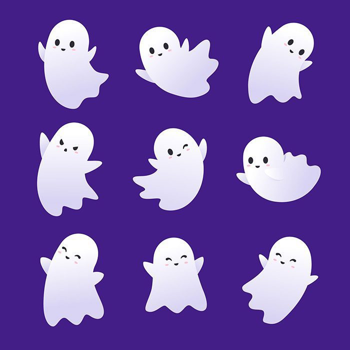 flat design halloween ghosts collection 1 سفید-درخشش-لنز-شعله ور-بزرگ-ست