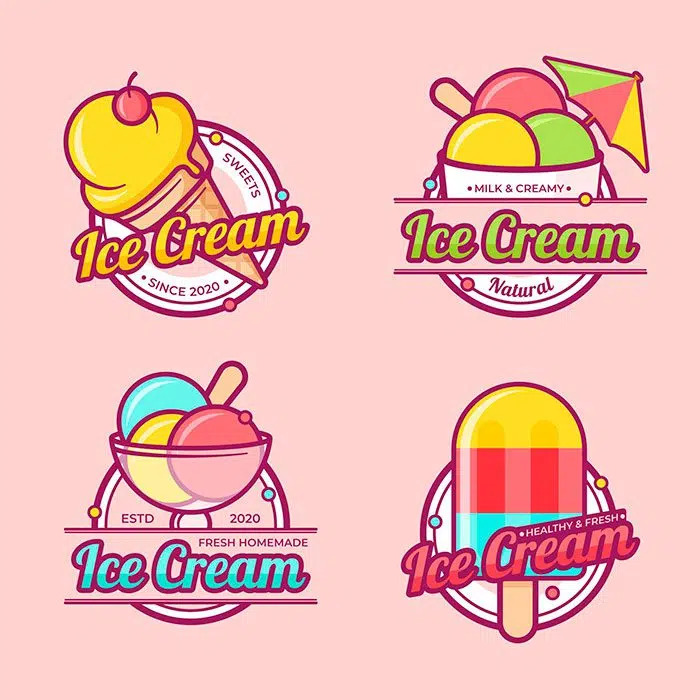 ست 4 تایی بستنی و استیکر و برچسب مناسب روی لیوان 1 flat design ice cream label pack 1 بسته برچسب بستنی با طرح تخت