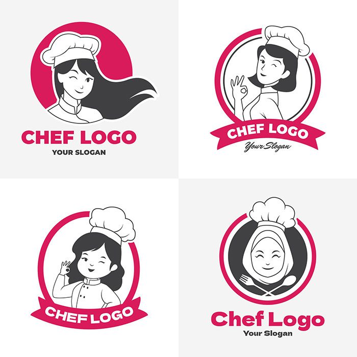 flat female chef logo collection 1 مجموعه آیکون های بستنی - رنگارنگ - خوش طعم -