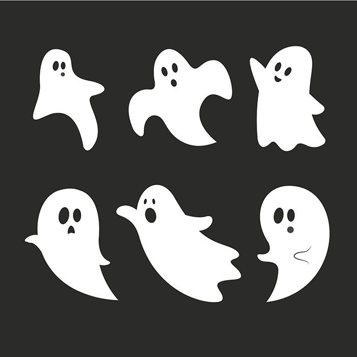 flat halloween animated ghost collection 1 سفید-درخشش-لنز-شعله ور-بزرگ-ست