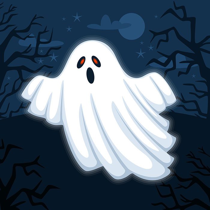flat halloween ghost illustration 1 پرنعمت-چوبی-قاب-مربع-نقاشی-تصویر-ایزوله-پس زمینه سفید