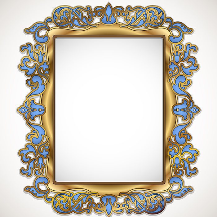 floral gold blue frame white 1