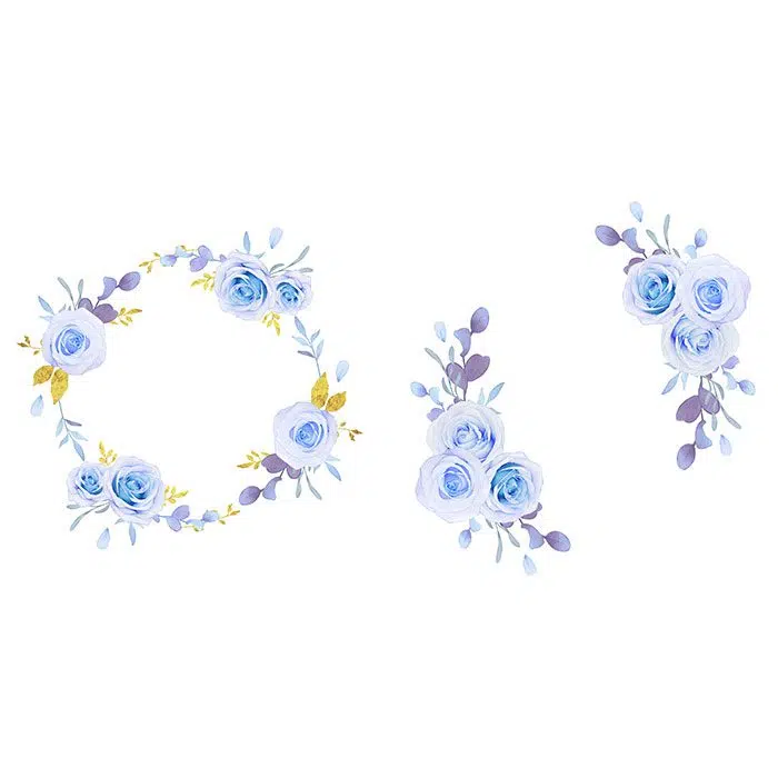 flower wreath watercolor blue roses 1 گل - تاج گل - آبرنگ - رز آبی