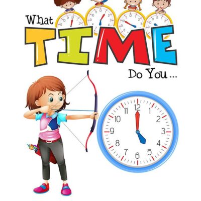 وکتور دختر در حال بازی تیر اندازی و ساعت بازی کودکان