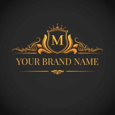 لوگو و آرم آماده از حرف ام لاتین با حاشیه طلایی