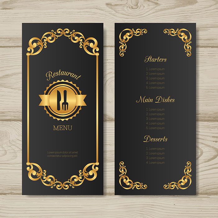 golden menu template with retro style 1 طلایی-حلقه-عروسی-سبک واقع گرایانه