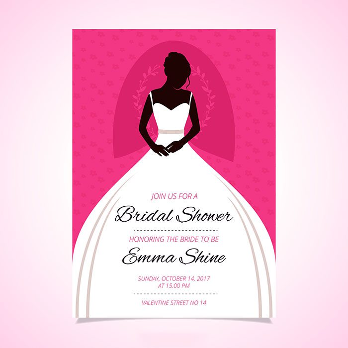 great bridal shower invitation with bride wearing wedding dress 1 سفید-عروسی-زن-لباس-با-حجاب