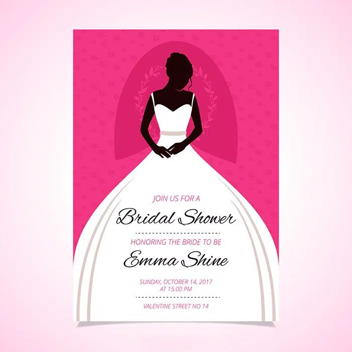 great bridal shower invitation with bride wearing wedding dress 1 کارت آگهی - دعوتنامه - عروسی - با پس زمینه - اثر هنری