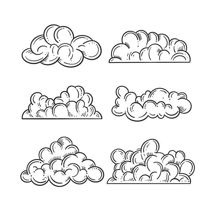 مجموعه 5 تایی ابر نقاشی با مداد 1 hand drawn cloud collection 1 مجموعه ابرهای دست کشیده