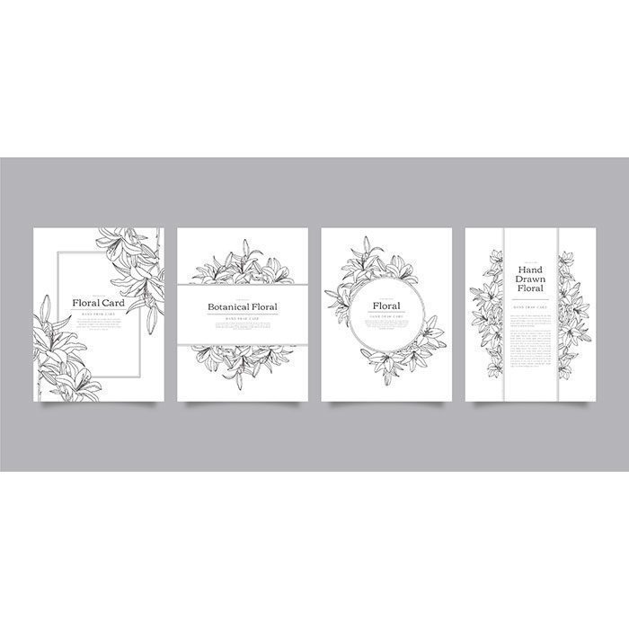 hand drawn floral cards collection 1 فصل ها-درخت-بهار-تابستان-پاییز-زمستان-برگ-گیاه-برف-گل-وکتور-تصویر