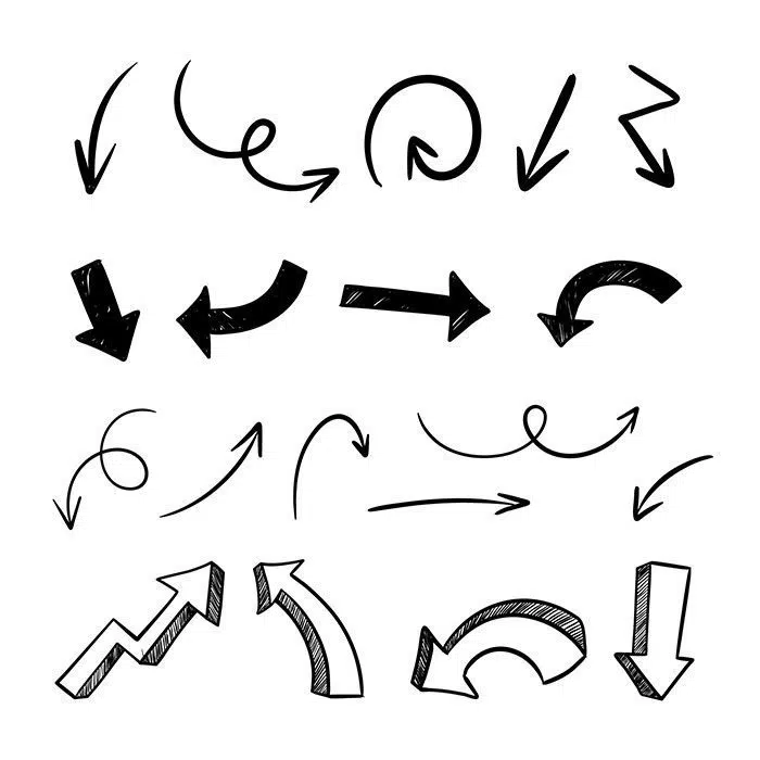 hand drawn minimalist arrow collection 1 ایزوله-دو-ورق-کاغذ-با-سایه
