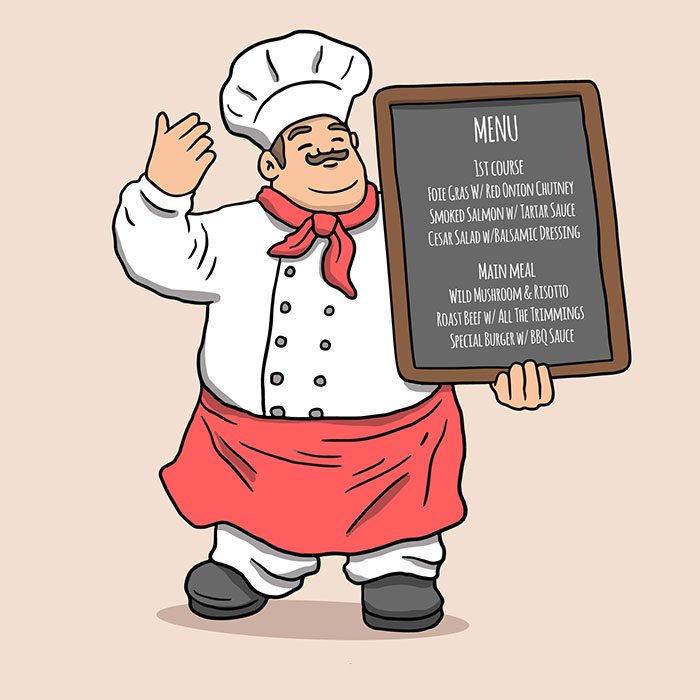 happy chef holding chalkboard 1 لوگو