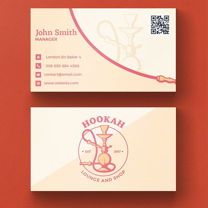 hookah business card 1 کارت ویزیت سفید با جزئیات قرمز
