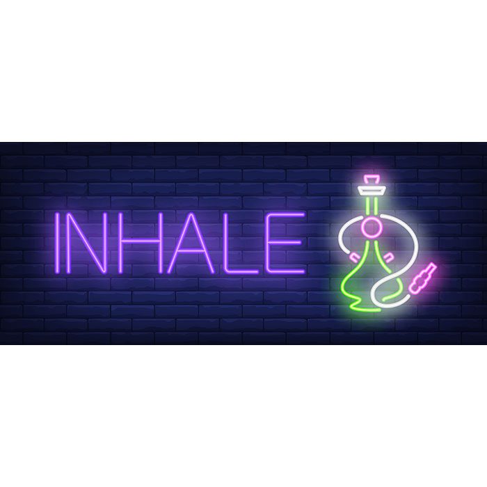 inhale neon sign 1 پر جنب و جوش-مایع-مواج-پس زمینه-تصویر سه بعدی-انتزاعی-رنگین کمانی-سیال-رندر-نئون-هولوگرافیک