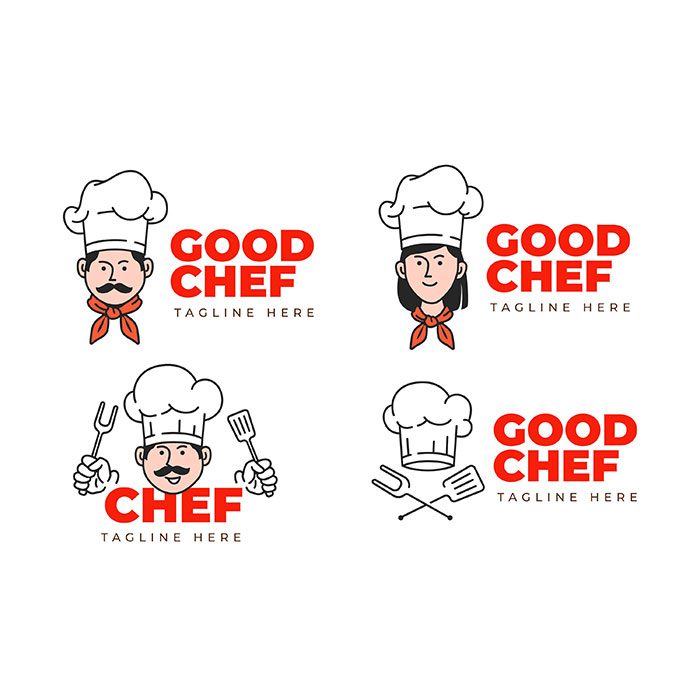 linear flat chef logo collection 1 طرح وکتور بستنی و پوستر تابستانی ساحل و دریا