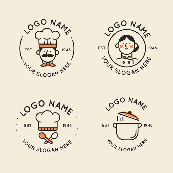 linear flat chef logo collection 2 1 نمادهای گندم - طلایی - مسطح - کلاسیک - شکلهای متقارن -
