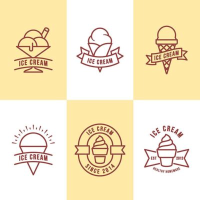 ست و مجموعه برچسب بسته بندی بستنی با طراحی تخت و خطی