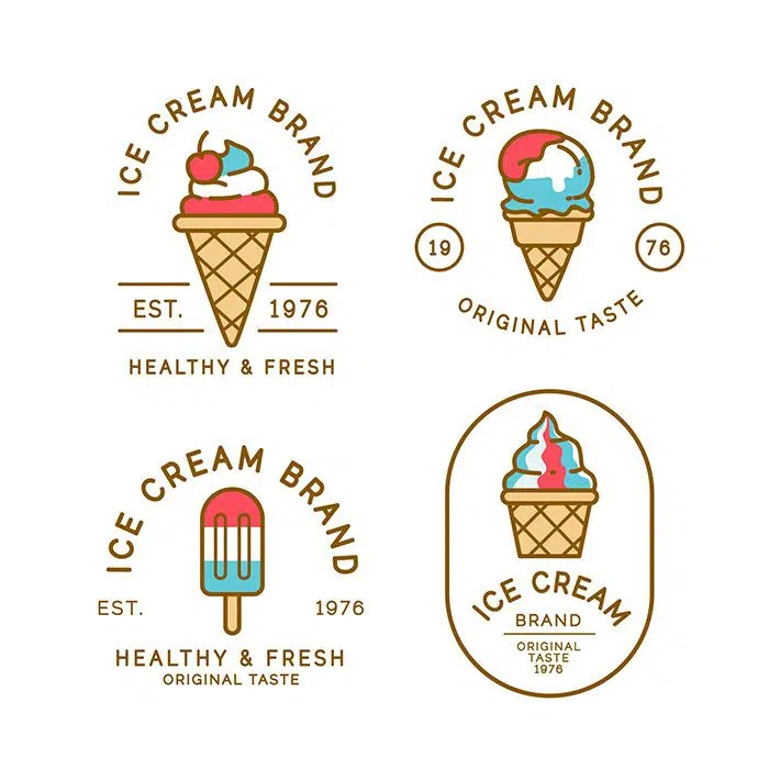 ست و مجموعه 4 تایی برچسب بستنی مناسب لوگو و طراحی تبلیغاتی 1 linear flat ice cream label collection 1 مجموعه برچسب بستنی خطی تخت