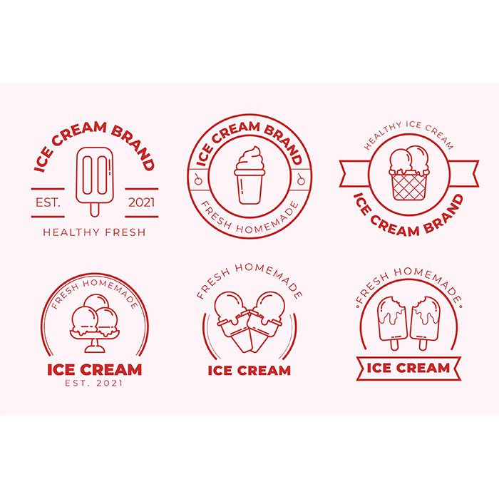linear flat ice cream label collection 3 1 طرح وکتور تابلو اعلانات - پنج حواس تصویری - لمس - بویایی - چشایی - شنوایی - بینایی - فلش اشاره به مغز انسان