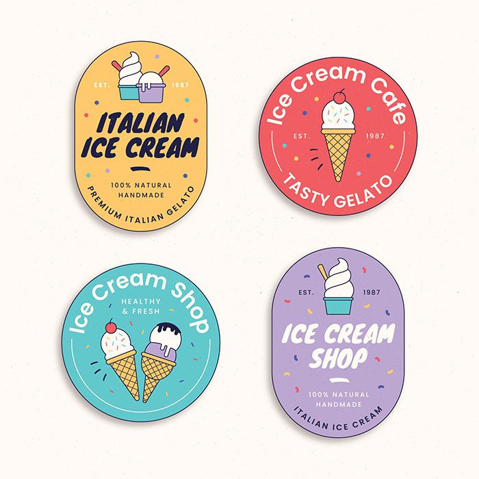 linear flat ice cream labels collection 1 مجموعه برچسب های بستنی خطی تخت