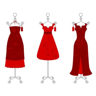طرح وکتور لباس مجلسی زنانه با رگال در رنگ قرمز
