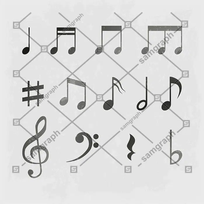ست و مجموعه نت های موسیقی 1 music notes gray tones 1 موسیقی-نت-آهنگ های خاکستری