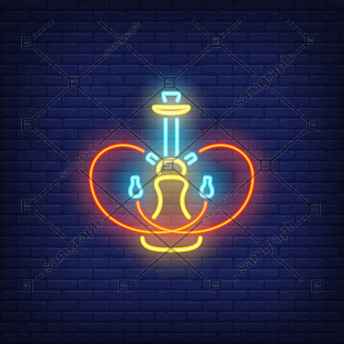 neon icon hookah with two heart shaped hoses 1 قالب-منو-وینتیج-با-سبک-طلایی