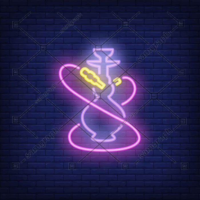 neon icon hookah with two pink hoses 1 قالب-منو-وینتیج-با-سبک-طلایی