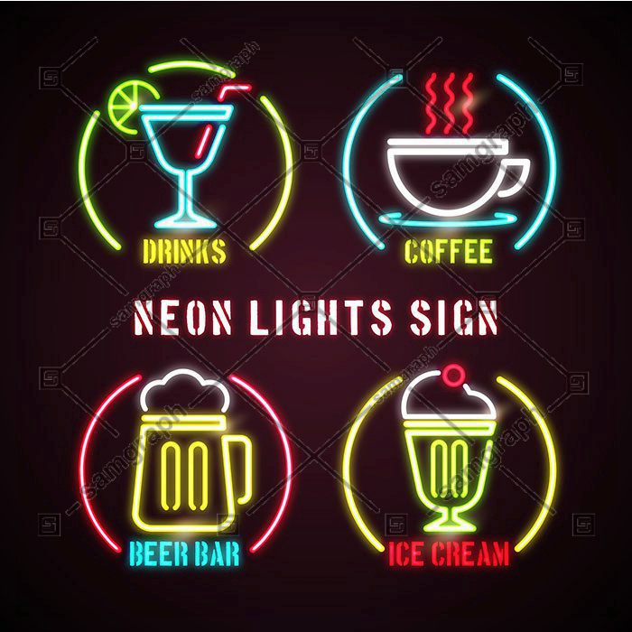 neon signs bars 1 قالب-منو-وینتیج-با-سبک-طلایی