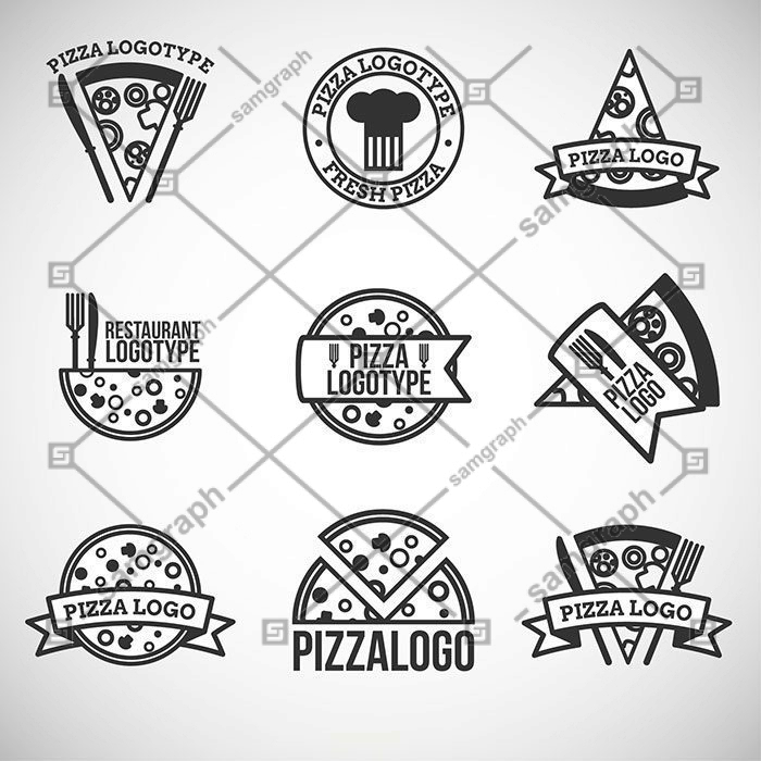 nine logos pizza 1 قالب-منو-وینتیج-با-سبک-طلایی