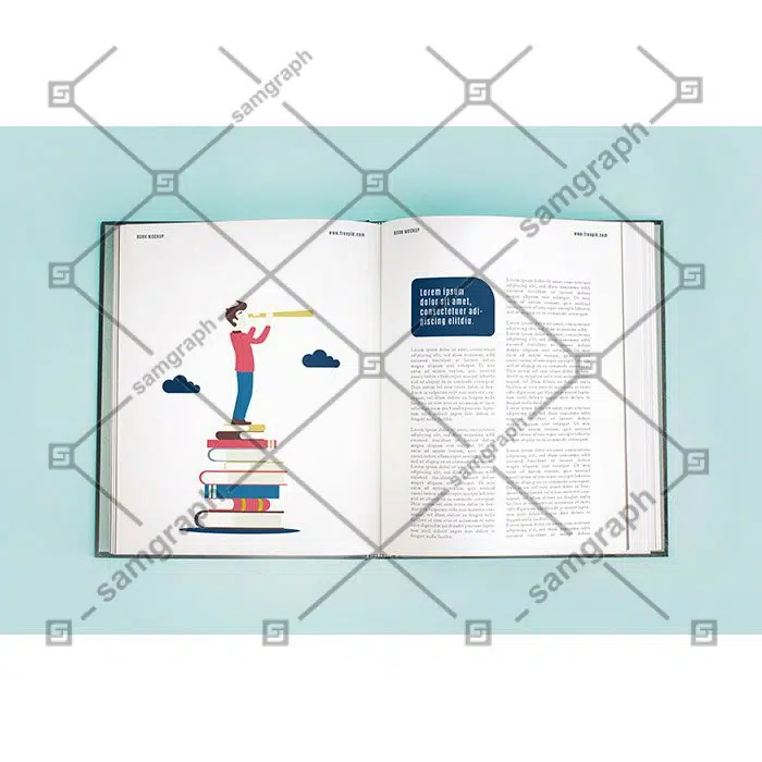 طرح و ماکت کتاب باز با المان های دور اندایشی با مطالعه 1 open book mockup 1 ماکت کتاب باز