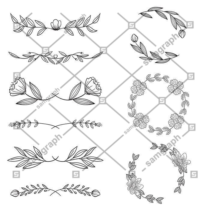ornamental hand drawn types frame dividers 1 طرح وکتور حاشیه حلقه گل زینتی بصورت خطی با رسم مداد