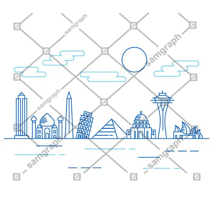 طرح وکتور مکان های دیدنی جهان و لندمارک بصورت خطی 1 outline landmarks skyline 1 طرح کلی-نقشه-نقطه افق