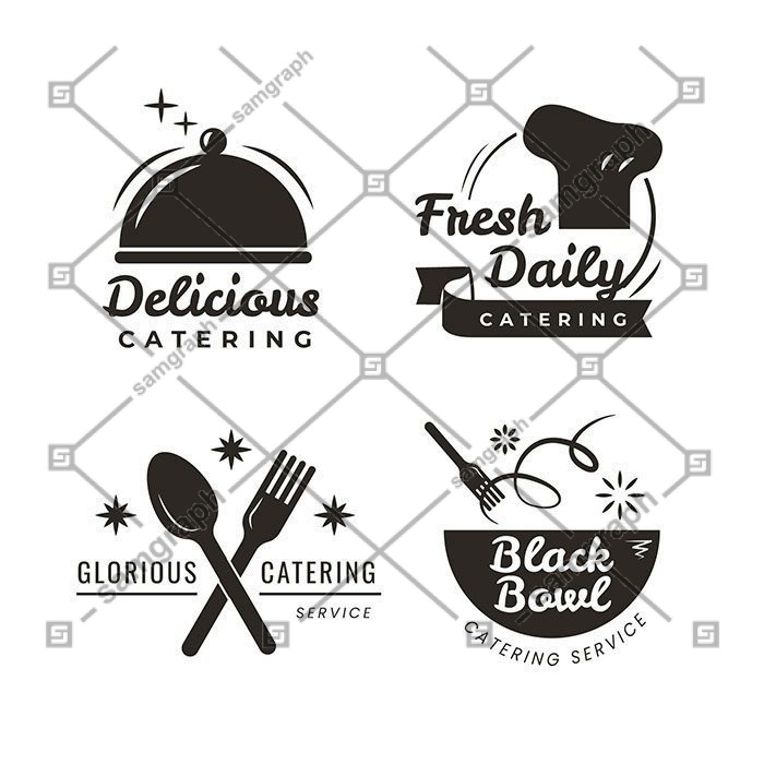 pack flat catering logo templates 2 1 قالب-منو-وینتیج-با-سبک-طلایی