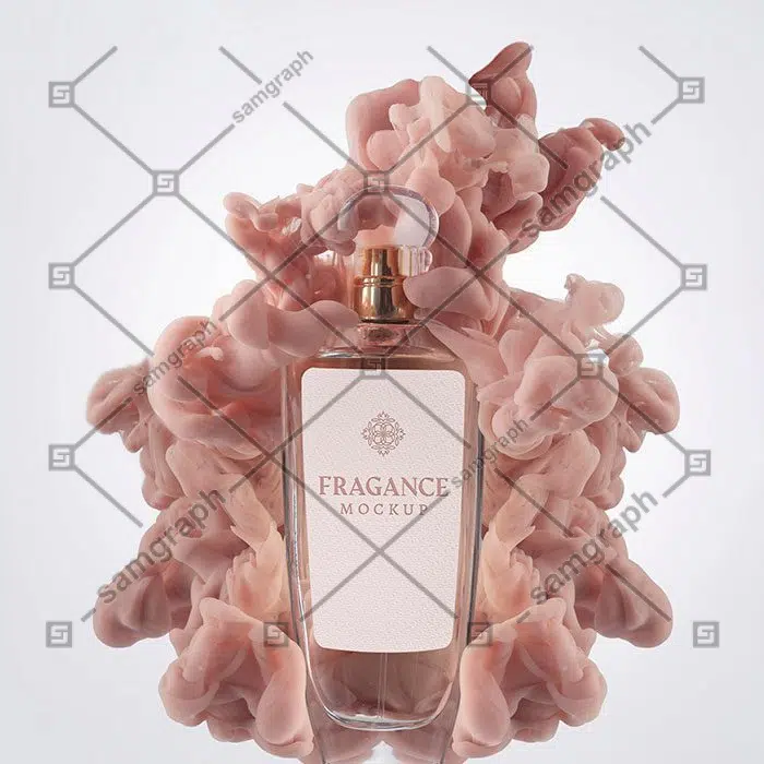 perfume bottle pink smoke mockup 1 عطر-بطری-صورتی-دود-مکاپ