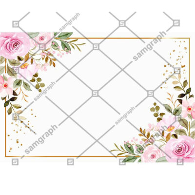 قاب خالی با حاشیه خط طلایی و گل های صورتی