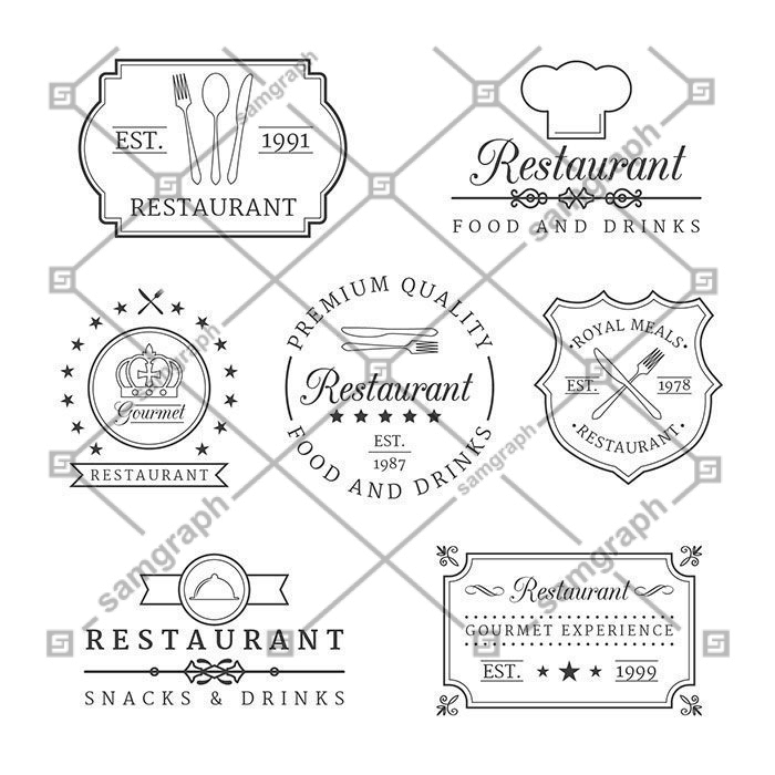 retro restaurant insignias 1 قالب-منو-وینتیج-با-سبک-طلایی