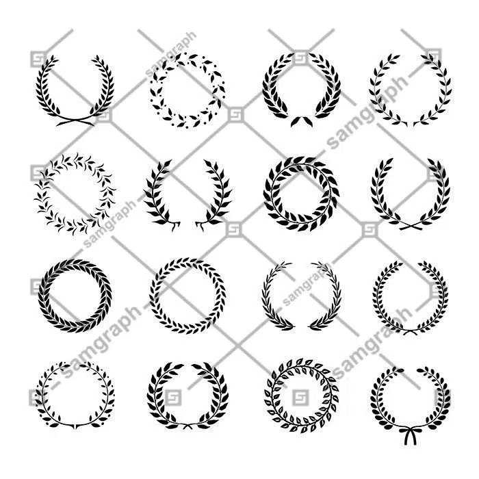 set black white silhouette circular laurel foliate wheat wreaths depicting award achievement 1 تاج گل-وکتور-طلا-گل-گل-سبک-ست