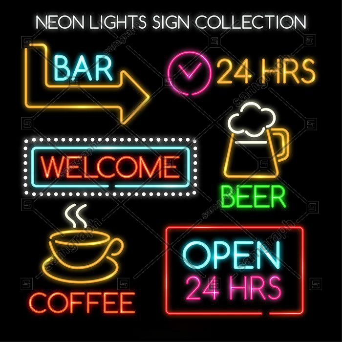 set bright neon signs 1 قالب-منو-وینتیج-با-سبک-طلایی