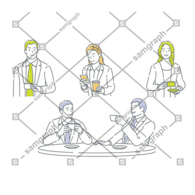 ست وکتور از تجار بازرگان در حال خوردن قهوه