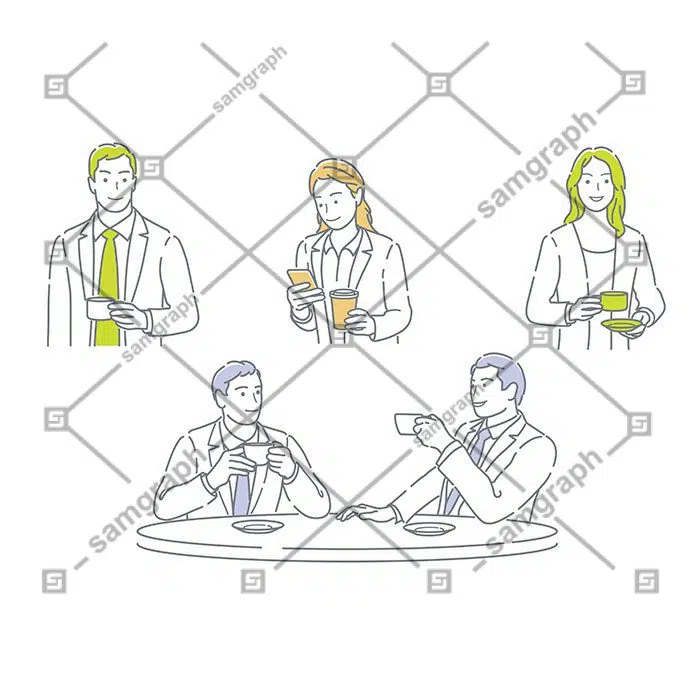 set businesspeople taking coffee break isolated white background 2 1 مجموعه-تجار-مردم-کافه-بریک-ایزول