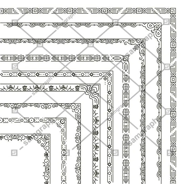 set corner borders illustration ornamental frame monochrome style 1 مجموعه-گوشه-حاشیه-تصویرسازی-زینتی-قاب-تک رنگ-سبک