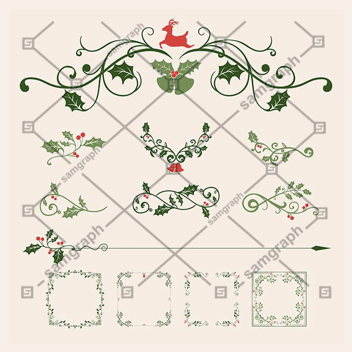 set decorative christmas designs cards vector 1 وکتور زغال شیشا - منو کارت - قلیان - ساقه سرامیک - کاسه بخار -نمای پس زمینه خاکستری