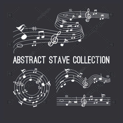 مجموعه وکتور پنتاگرام نت موسیقی بصورت خطی موجدار دایره