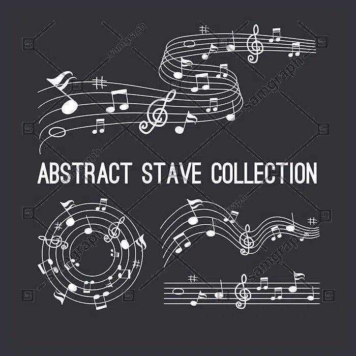مجموعه وکتور پنتاگرام نت موسیقی بصورت خطی موجدار دایره 1 set pentagrams musical notes 1 مجموعه-پنتاگرام-نت-موسیقی